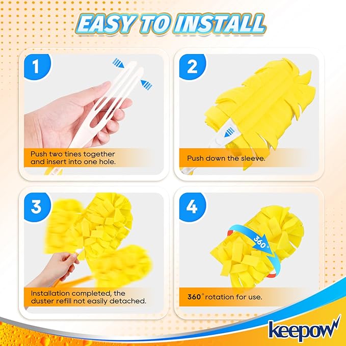KEEPOW 6 Pack Reusable Duster Refill Compatible with Swiffer Hand Duster, Heavy Duty Duster Refills, 360 Degree Dusters Refills for Cleaning, Fleece Refill Ceiling Fan (Handle is Not Included)
