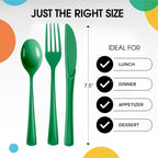 Party Solids Emerald Green Plastic Silverware Heavy Duty 150 Pieces Green Plastic Cutlery Sets, Utensil Sets, 50 Of Each Forks, Knives & Spoons Disposable Cutlery Set, Flatware Set For Party Supplies
