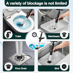 Toilet Plunger Drain Clog Remover, High Pressure Air Drain Remover Tool with Real-Time Barometer, Stainless Steel Clog Toilet Cleaner for Bathroom Kitchen Commercial Floor Sink(Black)