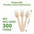 ECOLipak 300 Count Wooden Forks Disposable, Wooden Disposable Compostable Forks for Eating, Party, Camping, Traveling, Family Dinners