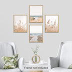 SIGNWIN Poster Bathroom Decor, Wall Art Room Decor Multicolor for Living Room, Bedroom, Office White Pampas Grass Beach Ocean Shore Horizon Nature Wilderness Realism Landscape Colorful - 12"x16"x4