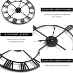 1st owned Large Wall Clock, Metal Retro Roman Numeral Clock, Modern Round Wall Clocks Almost Silent, Easy to Read for Living Room/Home/Kitchen/Bedroom/Office/School Decor (Silver, 18.5 Inch)