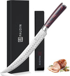 PAUDIN Carving Knife, 10 Inch Butcher Knife, Forged High Carbon German Stainless Steel, Razor Sharp Curved Brisket Slicing Kinfe for Poultry Beef Pork Meat Cutting, Ergonomic wood Handle Design