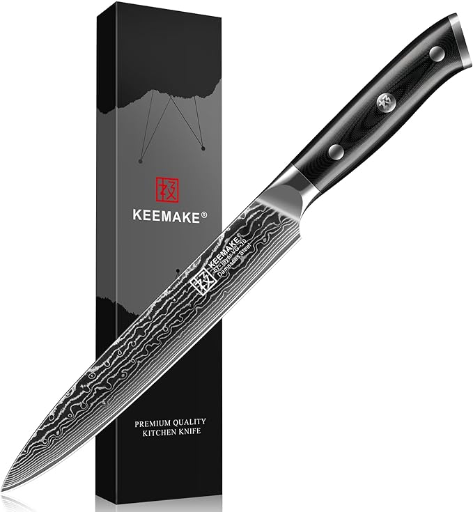 KEEMAKE Carving Knife for Meat, 8 Inch Ultra Sharp Damascus Kitchen Knives with G10 Ergonomic Handle, Brisket Knife for Meat Cutting, Japanese Knives for BBQ Ham Roast Turkey Vegetable