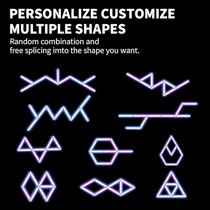 RGB Wall Light, LED DIY Geometry Splicing Gaming Lights, Backlit Modular Wi-Fi Colour Changing Home Decor Lights Work with Alexa and Google Assistant for Game Room, Bedroom (9 Lines, White)