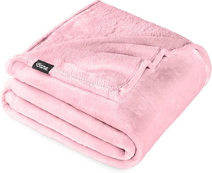 Bare Home Fleece Blanket - Throw Extra Long - Ultra-Soft Lightweight for Bed, Sofa, and Couch - Luxury Microplush - Cozy Warm Blanket (Throw XL, Light Pink)