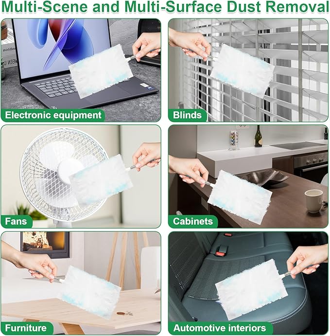 180° Microfiber Duster Refills with 5-Level Adjustable Telescopic Handle (12"-31"), 20 Count Heavy Duty for Swiffer Duster, Multi-Surface Dusters for Cleaning Furniture, Blinds, Electronics & Corners