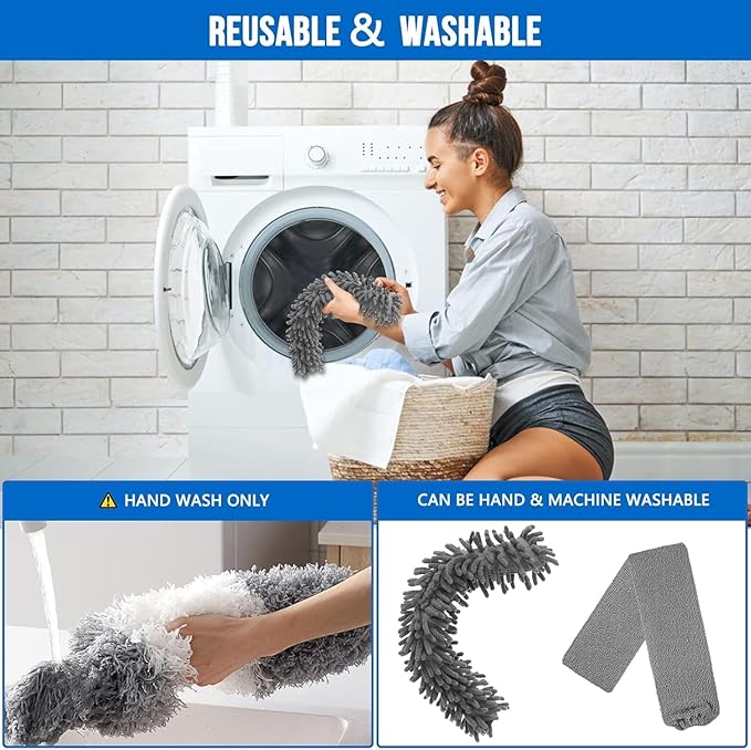 Dusters for Cleaning - 9Pcs Feather Duster Extendable Pole Up to 100'', Microfibre Feather Duster Bendable Washable Long Duster for Cleaning Ceiling Chandelier High Ceiling Furniture