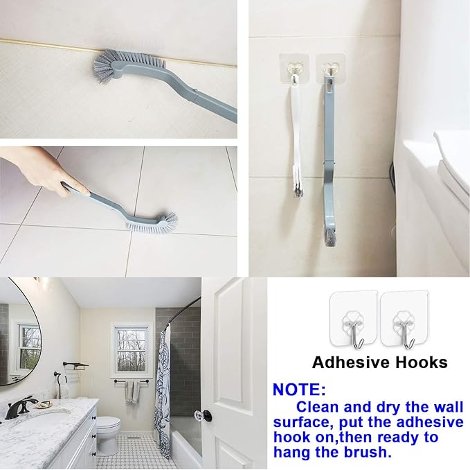 Bathroom Brushes Kitchen Cleaning Brush Set Toilet Bowl Brush Scrub Brush Home Cleaner Floor Stiff Bristles with Adhesive Hooks Plastic Handle Durable 13.5-Inch Deep Cleaning