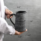 Quoowiit Ceramic Rustic Vase with Handle, Black Distressed Decorative Farmhouse Pitcher Vase for Home Decor Living Room Bedroom Kitchen Office Shelf Decor Centerpiece Table Decoration