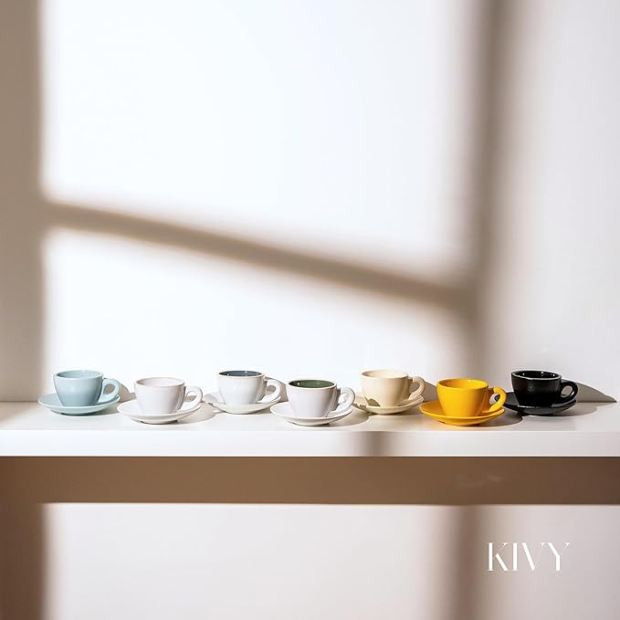 KIVY Cappuccino cups set [4x 8oz] - Thick-walled stoneware cappuccino cup set for latte art - Cappuccino coffee cups - Tazas de cafe - Latte cups - Ceramic latte art cup and saucer set of 4 - Grey