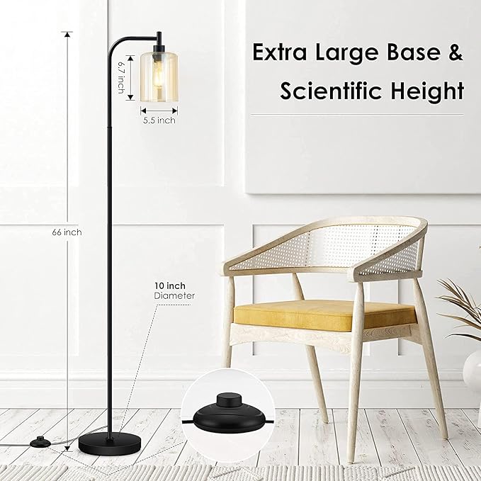 Industrial Standing Lamp with Gold Glass Lampshade, 6W LED Bulb Included, Modern Style with Foot Switch, Bright LED for Living Room, Bedroom, Office