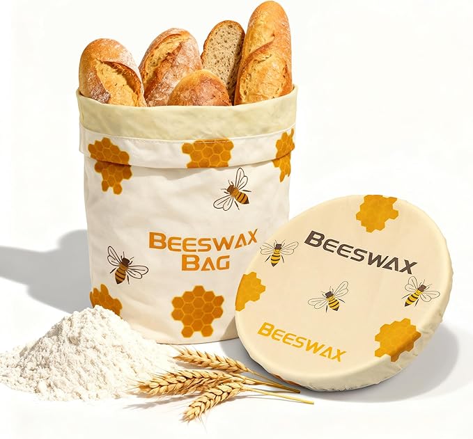 OHIYO Beeswax Bread Bags for Homemade & Reusable Bowl Cover for Proofing, Elastic Sourdough Bowl Cover, Bread Baker Set