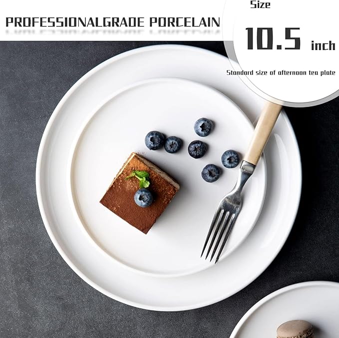 Amazon 6-Piece 10.5" White Dinner Plates Lightweight Round Plates, Simply Dessert Plate, Triple Layer Glass and Chip Resistant, for Microwave and Dishwasher Safe Scratch Resistant, Winter Frost White