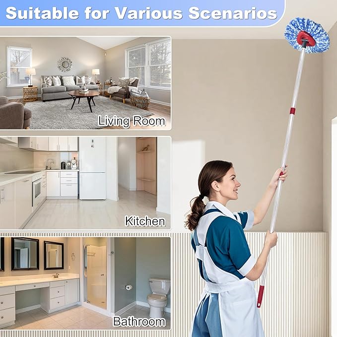 Mop Head Replacement, Base, Mop Handle for Ocedar RinseClean 2-Tank System, 2 Microfiber Mop Refills, Extendable Length 30-59" Mop Handle, Base and Scrubber for All Hard-surfaced Floor