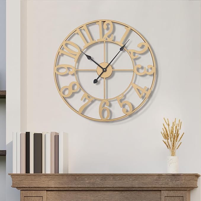 1st owned Wall Clock 16 Inch Round Large Indoor Wall Clocks Battery Operated Silent Non Ticking, Farmhouse Vintage Decorative Analog Metal Clock for Living Room, Kitchen, Bedroom Decor