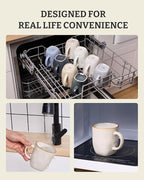 famiware Coffee Mugs Set of 6, Ocean Square 13oz Coffee Cup Set with Handle for Cocoa, Milk, Hot Chocolate, Tea, Water, Stoneware Cups for Kitchen, Microwave and Dishwasher Safe, Cappuccino White