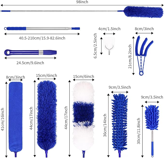 10PCS Dusters for Cleaning, Extendable Microfiber Duster with Extension Pole Up to 100'', Bendable Washable Cleaner Dusters for Cleaning Fan, High Ceiling, Blinds, Furniture, Car