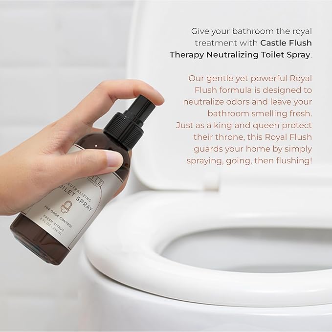 Castle Flush Therapy Neutralizing Toilet Spray | Odor Control: Mist Over The Water Surface, Go, Then Flush | Bathroom Freshening Spray | Neutralizes Odors at the Source | Fresh Citrus | 2 oz