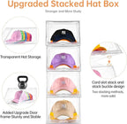 2 Pack Hat Organizer for Baseball Caps,Large Clear Cap Organizer with Drawer,Hats Holder Box for Closet with Sliding Tray,Stackable Hat Rack Display Case,Multi-use Hat Case for Caps,Each Holds 12 Hats