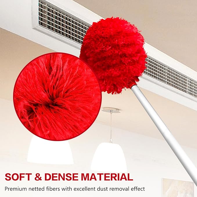 Ceiling Fan Cleaner Duster Reusable Microfiber Ceiling Fan Blade Cleaner Removable Duster with Extension Pole Adjusts 13 to 49.7 Inch for Cleaning Walls Bookshelves Furniture Door Window Top (Red)