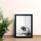 Framed Bathroom Decor Wall Art Black and White Canvas Print Cute Hippo in Bathtub Wall Art Bathrom Painting for Wall