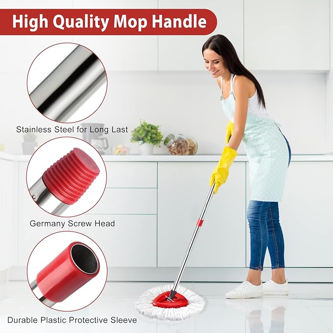 4-Section Spin Mop Replacement Handle- 2.5-5 Foot Mop Handle Replacement Stick Only Compatible with O Cedar Mop EasyWring (Mops Head & Base Not Included)