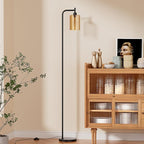 Floor Lamps for Living Room - Standing Lamp with Amber Glass Shade, Modern Floor Lamp with LED Bulbs, Industrial Floor Lamp for Bedroom, Black Tall Lamp for Office(Light Bulb Included)