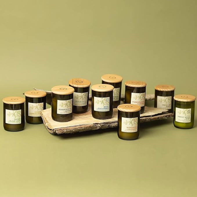 Paddywax Eco Green Collection Soy Wax Blend Candle in Glass Jar, Meyer Lemon Scent, Green Vessel with Wood Lid, 8 oz