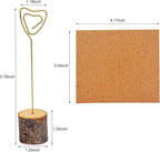 10 Pcs Rustic Wood Place Card Holders and 10 Pcs Kraft Place Cards, Wooden Table Number Holder Stand Photo Picture Note Clip Holders for Wedding Party Name Sign(Gold Heart Wire)