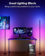 RGB+W Corner Floor Lamp, 65" Color Changing 24V LED Floor Lamp with Cool White Bluetooth APP Remote Control Music Sync Modern Stand Lamp 16 Million DIY Colors for Living Room Bedroom