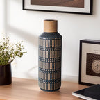 Rustic Ceramic Vase for Living Room Bedroom 11.02'' Antique Black Flower Vase for Bouquet Fake Plant Home Decor Office Table Shelf Fireplace Centerpieces Retro Vintage Classic Modern