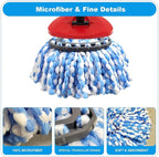 Easywring 1-Tank System,Mop Replacement Heads for O-Ceda Mop Replace Head, Spin Mop Heads Replacements, Microfiber Spin Mop Refills, Easy Cleaning Mop Head Replacement (Blue and White 3pcs)