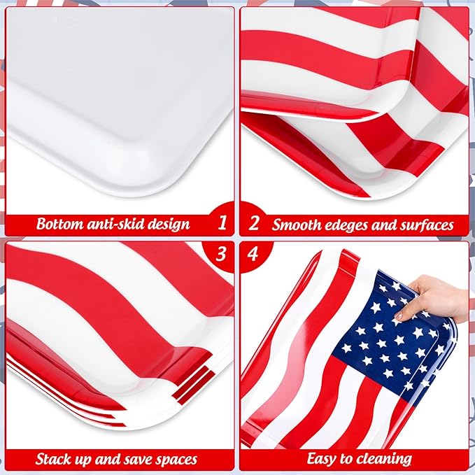 3Pcs Patriotic Serving Trays Red Blue White USA Flag Platter 4th of July Serving Dishes for Independence Day Veterans Day Party Decor