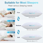 Shredded Memory Foam Pillows for Sleeping King Size Pillow, Cooling Gel Pillows for Hot Sleepers Cool Pillow for Side and Back Sleeper, Soft Yet Support Adjustable Bed Pillow, Gift for Women or Men