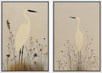 SIGNFORD Framed Canvas Print Wall Art Set Minimalist Heron Art Simplified Shapes in Neutral Tones Illustration Modern Art Decorative Nordic Nature for Living Room, Bedroom, Office - 24"x36"x2 White