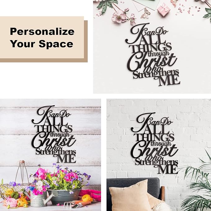 I Can Do All Things Through Christ Wall Decor Metal Art,17"X13" Philippians 4 13 Wall Art Christ Home Decor I Can Do All Things Through Christ Who Strengthens Me Religious Christian Metal Wall Art Scripture
