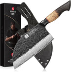XINZUO 7.3 Inch Hand Forged Butcher Knife With Sheath,67-Layer Damascus Steel With 7Cr17Mov Core Big Knife For Meat Cleaver Cutting Vegetable Cleaver For Kitchen,Camping