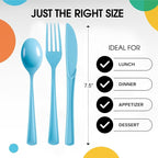 Party Solids Light Blue Plastic Silverware Heavy Duty 150 Pcs Light Blue Plastic Cutlery Sets, Utensil Sets, 50 Of Each Forks, Knives & Spoons Disposable Cutlery Set, Flatware Set For Party Supplies