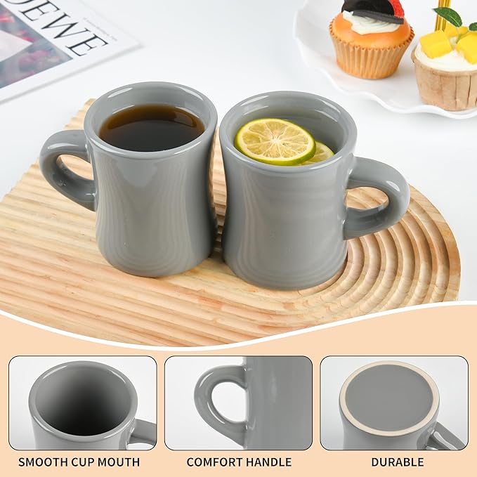 11oz Ceramic Coffee Mug set Stoneware Coffee Cups Set for Restaurant, Diner, Farmhouse, Coffee Shop, Home set of 6(Gray)