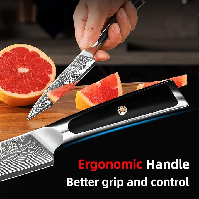 Sunnecko Paring Knife 5 Inch, Small Kitchen Knife with VG10 Damascus Steel Utility Knife with Solid Handle Fruit Knife Perfect for Cutting Fruit and Vegetables Peeling Knife with Gift Box Petty Knife