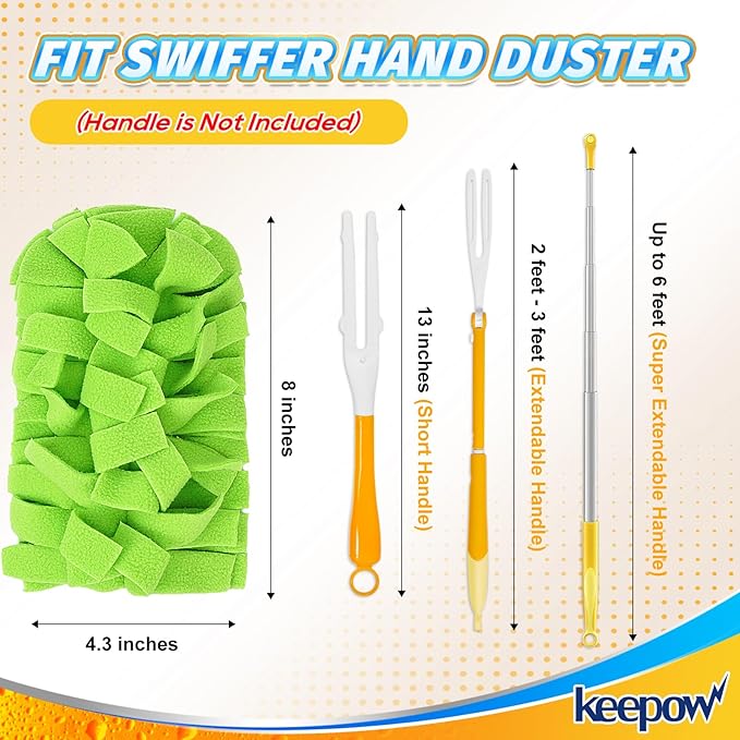 KEEPOW 6 Pack Reusable Duster Refill Compatible with Swiffer Hand Duster, Heavy Duty Duster Refills, 360 Degree Dusters Refills for Cleaning, Fleece Refill Ceiling Fan (Handle is Not Included)