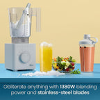 Chefman Obliterator 48 oz Countertop Blender for Smoothies, 1380W Motor to Crush Ice, Nuts, and Frozen Fruit with Stainless Steel Blade, Auto Blend Function, Includes 20 oz Travel Jar