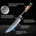 SENKEN Damascus Steak Knife Set - Black Tsunami Collection - 67-Layer Japanese VG10 Steel - Razor Sharp Non-Serrated Blades, Black Resin & Burl Wood Handles, Luxury Gift Box