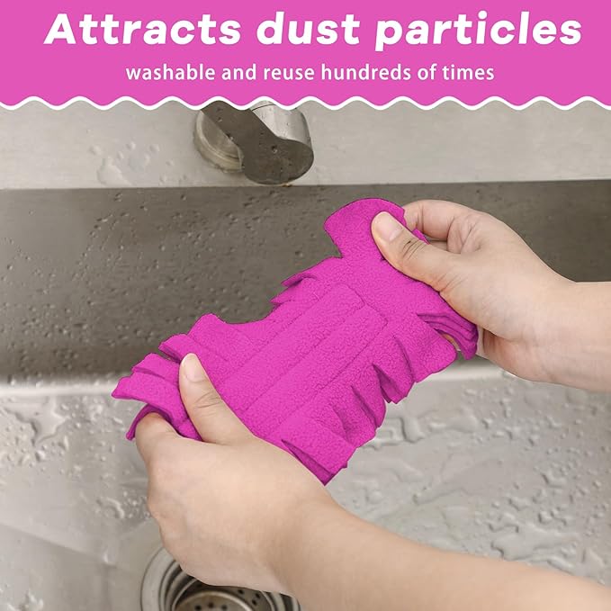 Zubebe 6 Pcs Duster Refill Reusable Fleece Duster Refills Feather Flat Dusters Multi Surface Washable Cleaning Pads Tools for Home, Blinds, Car, Pet, Furniture, Fans (Peach Red)