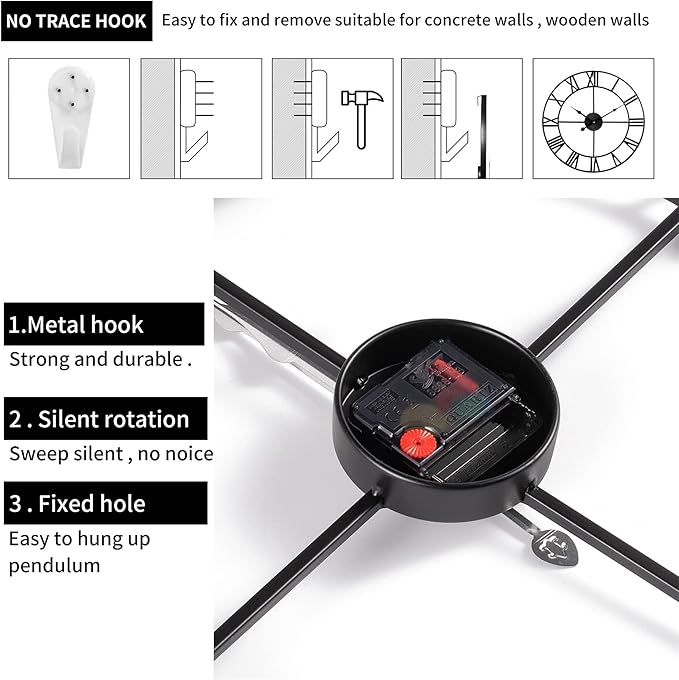 1st owned Large Wall Clock, Metal Retro Roman Numeral Clock, Modern Round Wall Clocks Almost Silent, Easy to Read for Living Room/Home/Kitchen/Bedroom/Office/School Decor (Silver, 24 Inch)