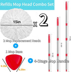 2 Pack Spin Mop Replacements Head Compatible for O ceda EasyWring 1 Tank System, Microfiber Mops Refills Hardwood Floor Cleaning, Base and 30-58in Handle Set Combo