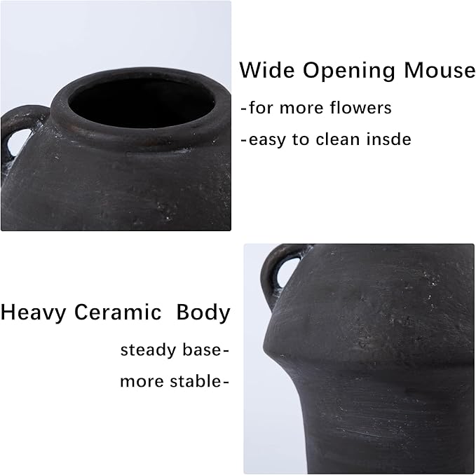 Ceramic Flower Vases, Porcelain Vase, 7 Inch Vintage Terracotta Vases with hadle for Home Decor, Decorative Farmhouse Vase for Home Decor, Living Room, Shelf Decor, Farmhouse, Table, Lyeec