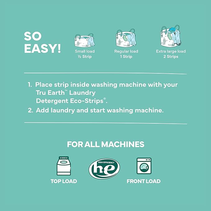 Tru Earth Fabric Softener Sheets | Original Eco-Strip Liquidless Detergent for Travel | 50 Sheets | Fragrance-Free