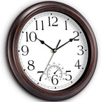 12 Inch Outdoor Wall Clock with Thermometers, Vintage Silent Wall Clocks Battery Operated, Retro Non-Ticking Clock Decorative for Living Room, Patio, Kitchen, Office, Bathroom, Bedroom(Bronze)